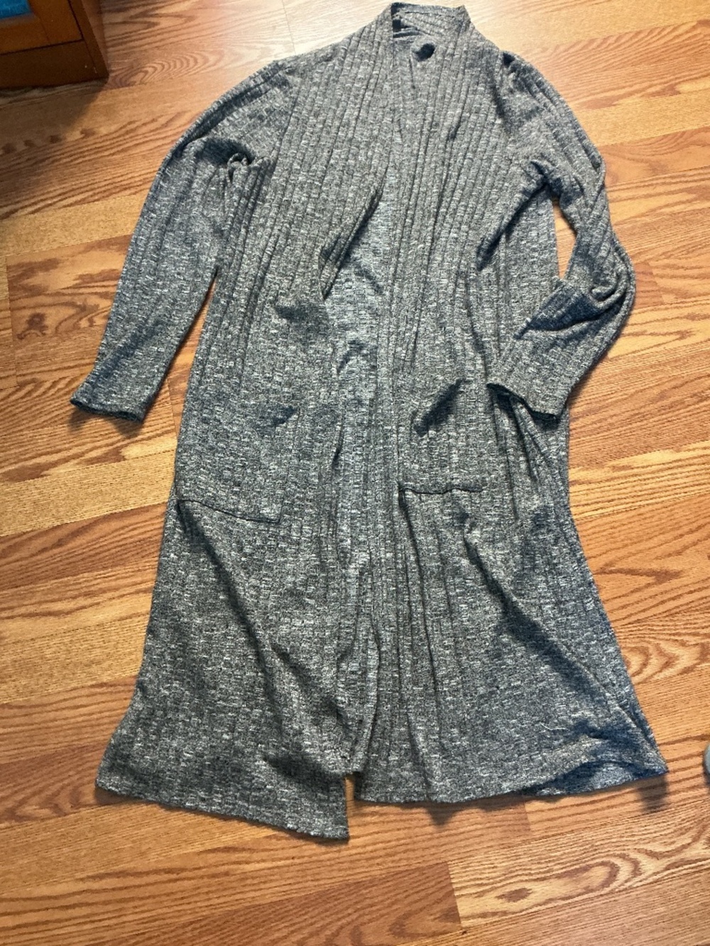 Lisa Rinna Black & Gray Long Sleeve Open Front Sweater Duster Cardigan Size L